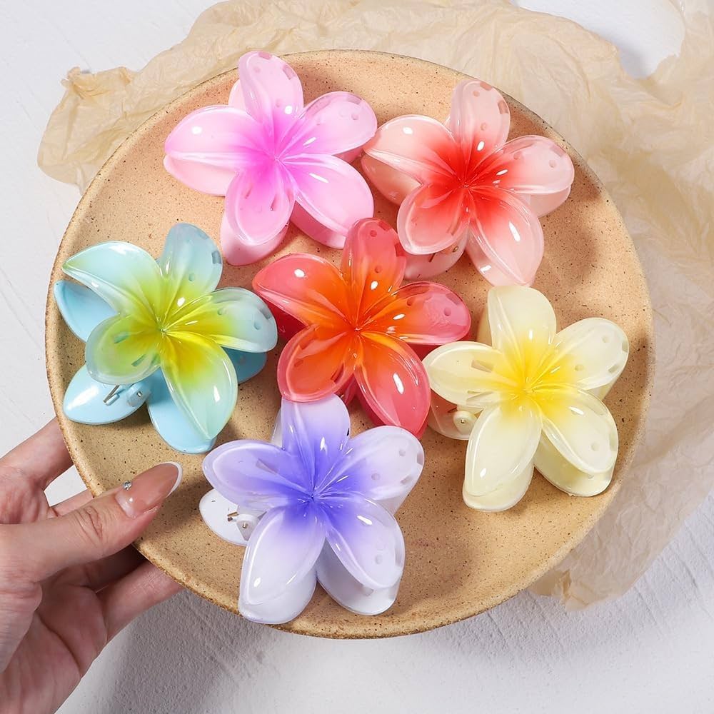 6 Pcs Flower Hair claw Multicolor, Hawaiian Flower Hair Clips for Women, Flower Hair Clips, Floral Claw Clips for women, Beach Tropical Hair Accessories for Girls Multicolor - DIOEX