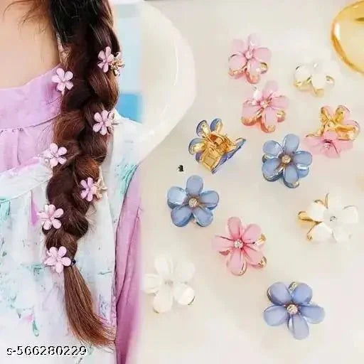 Mini Hair Claws For Girls Pearl Crystal Flower Hair Clips Women Wedding Bridal Small Claw Clip Hair Accessories - 12 pcs - DIOEX